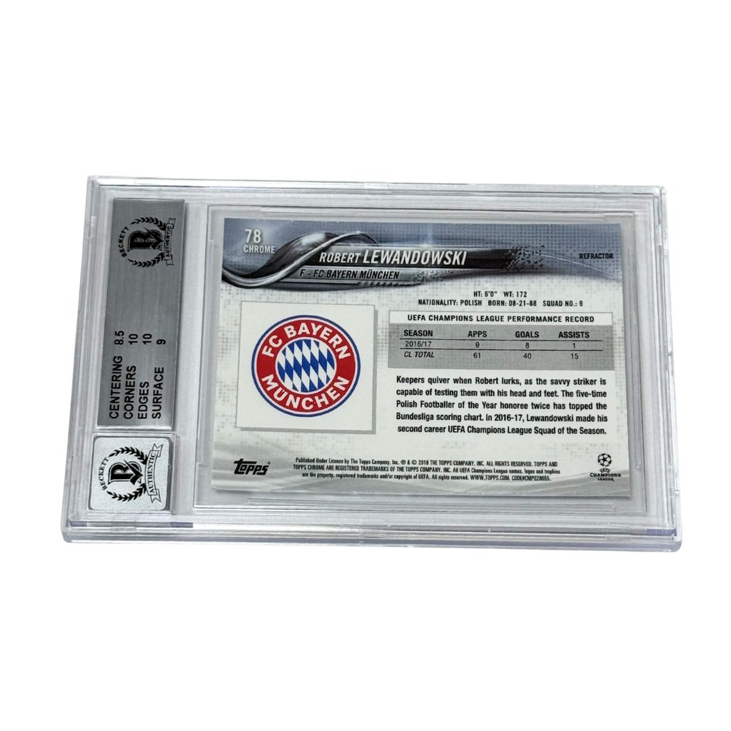 Robert Lewandowski Signed 2017-18 Topps Chrome UCL Refractor - BGS 9 AUTO 10