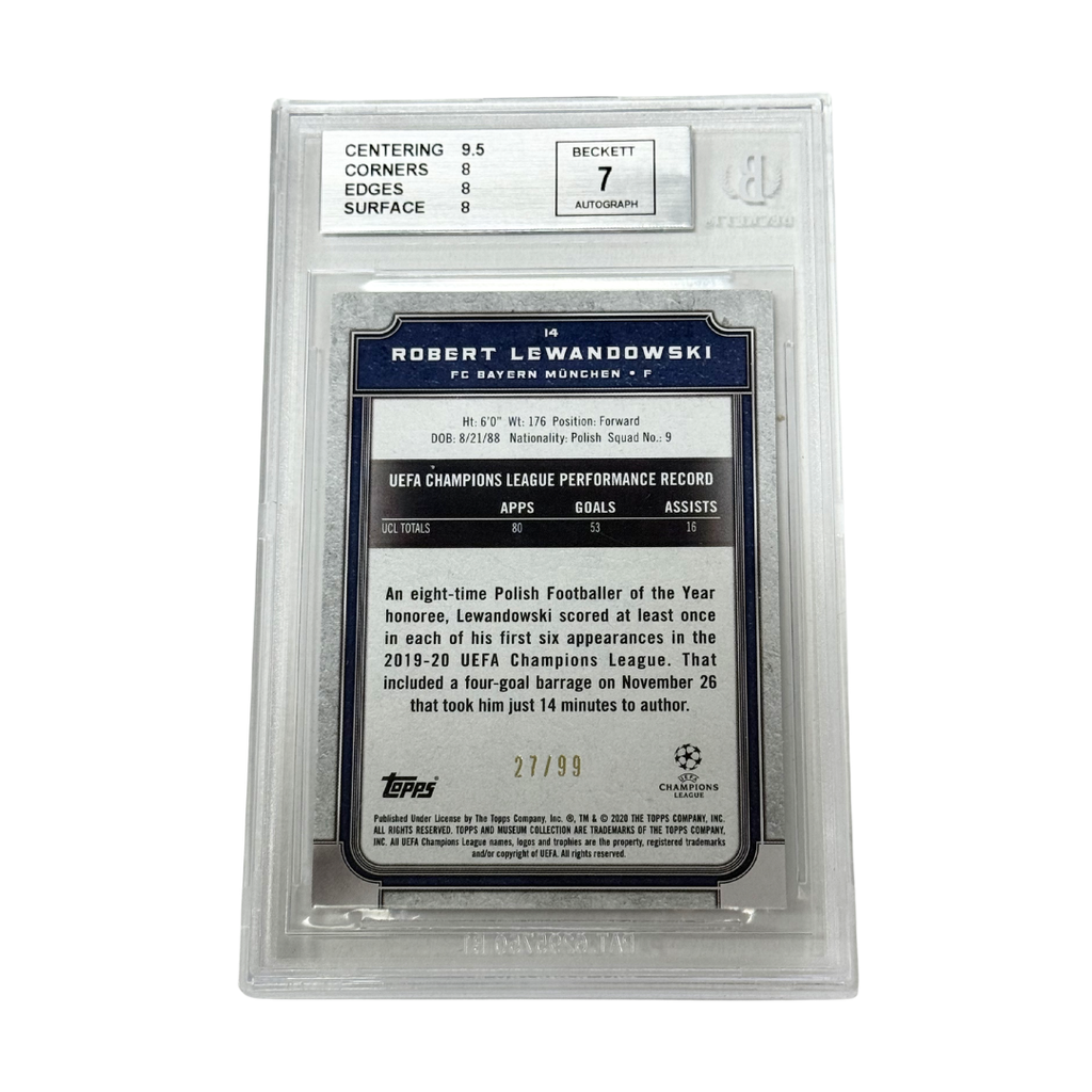 Robert Lewandowski Signed 2019-20 Topps Museum UCL Copper /99 - BGS 8