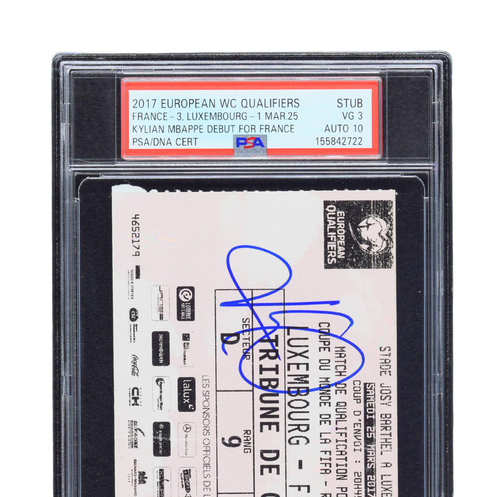 Kylian Mbappe Signed 2017 Qualifiers Mbappe France Debut Ticket - PSA 3 AUTO 10