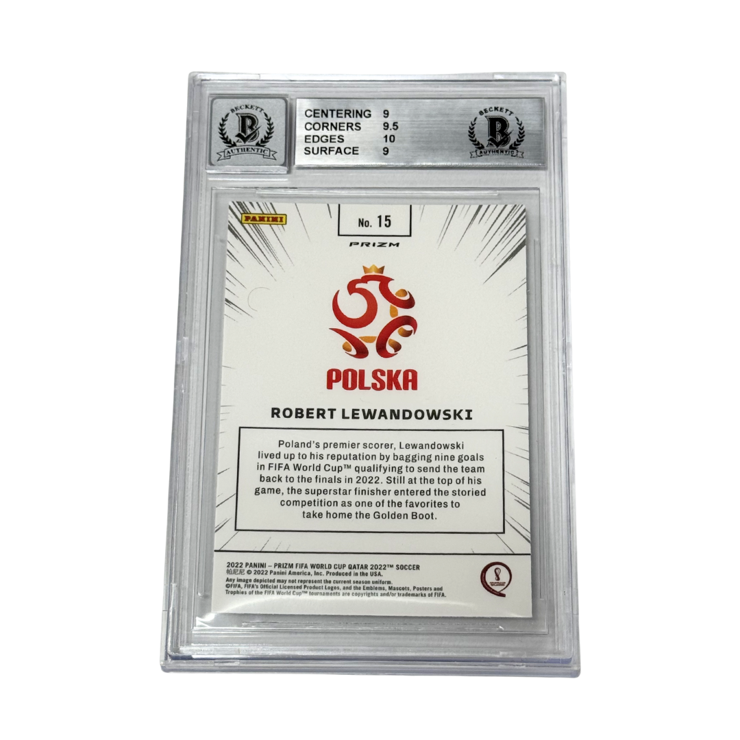 Robert Lewandowski Signed 2022 Panini Prizm World Cup Manga Case Hit - BGS 9