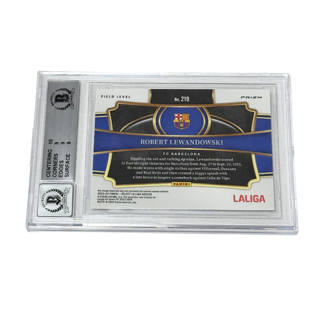 Robert Lewandowski Signed 2023-24 Panini Select La Liga Blue Field Level - BGS 9