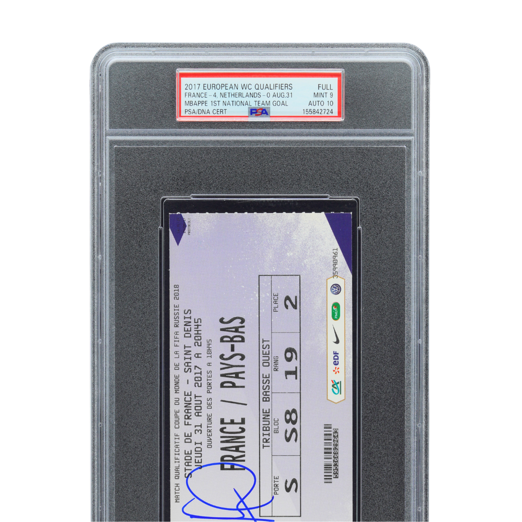 Kylian Mbappe Signed 2017 Qualifiers 1st France Goal Ticket - PSA 9 AUTO 10