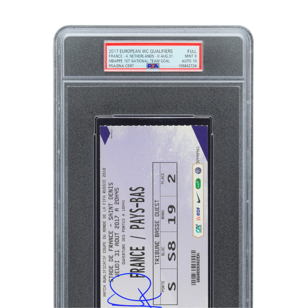 Kylian Mbappe Signed 2017 Qualifiers 1st France Goal Ticket - PSA 9 AUTO 10