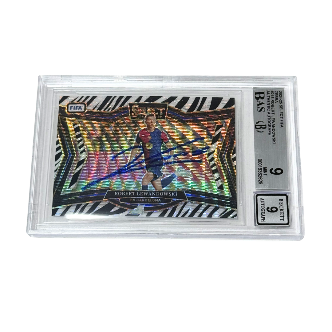 Robert Lewandowski Signed 2024-25 Panini Select FIFA Zebra - BGS 9 AUTO 9