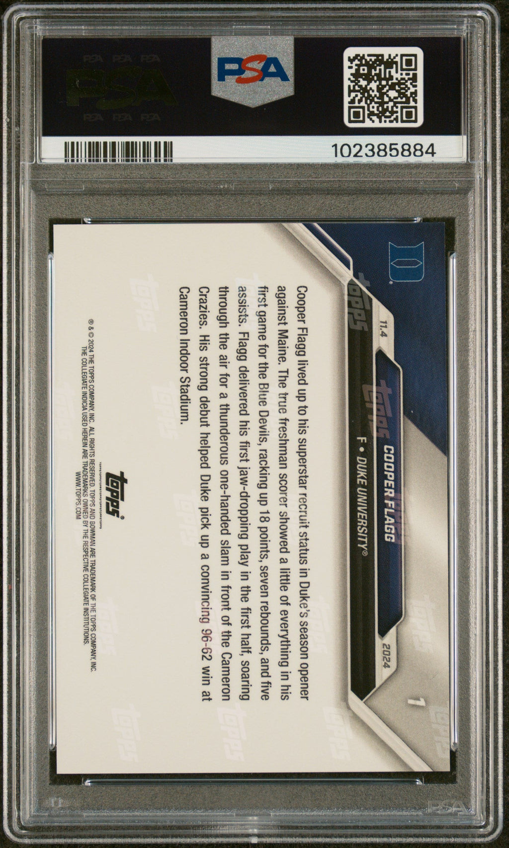 Graded 2024 Topps Bowman U Now Cooper Flagg #1 Superstar Recruit Makes Debut With Duke Rookie RC Basketball Card PSA 10 Gem Mint