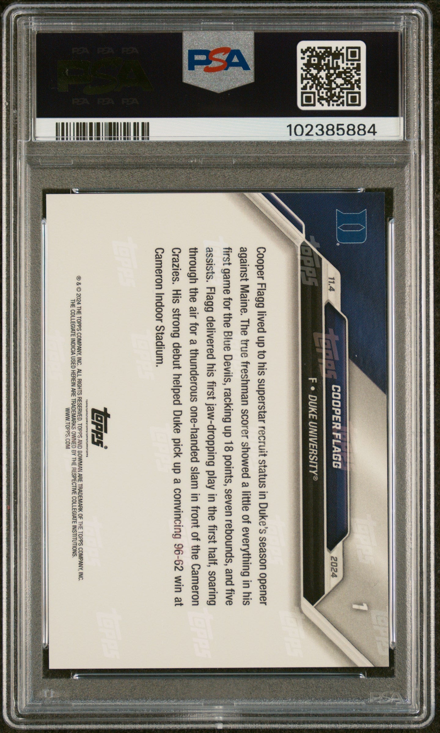 Graded 2024 Topps Bowman U Now Cooper Flagg #1 Superstar Recruit Makes Debut With Duke Rookie RC Basketball Card PSA 10 Gem Mint