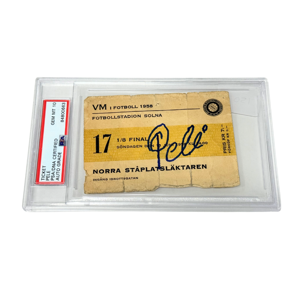 Pele Signed 1958 World Cup Ticket June 17th - PSA Auto 10