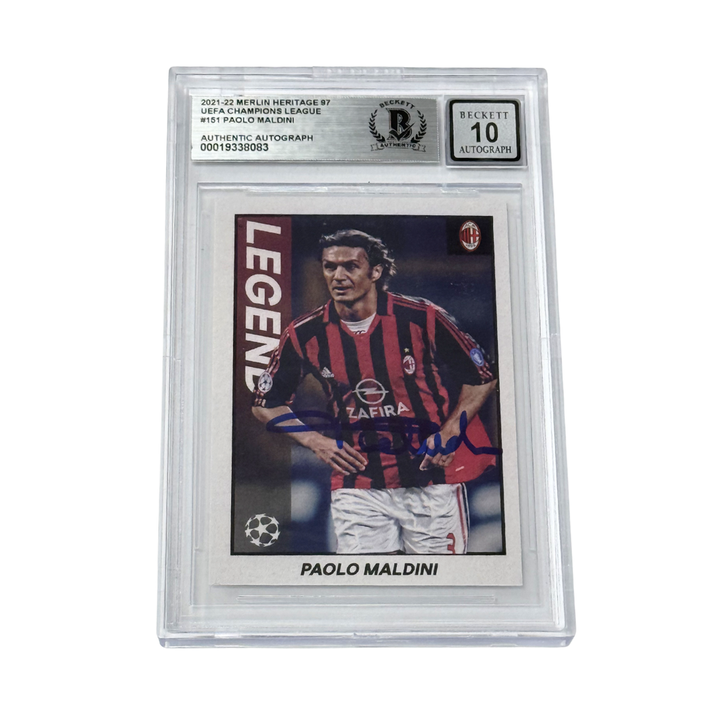 Paolo Maldini Signed 2021-22 Topps Merlin Heritage 97 UCL #151 – BGS 10 AUTO