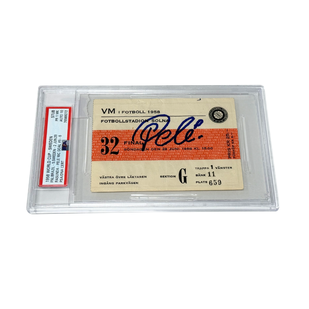Pele Signed 1958 World Cup Final Ticket - PSA 1