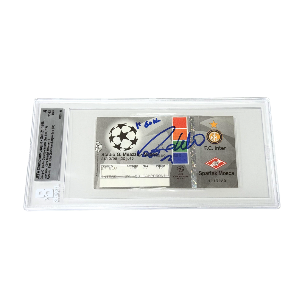 Ronaldo Nazario Signed & Inscribed UCL First Goal Ticket - BGS 4