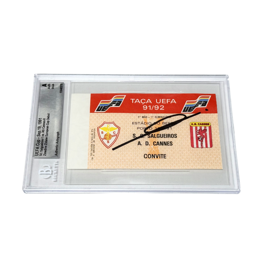 Zinedine Zidane Signed 1991 European Cup Debut Ticket - BGS Authentic