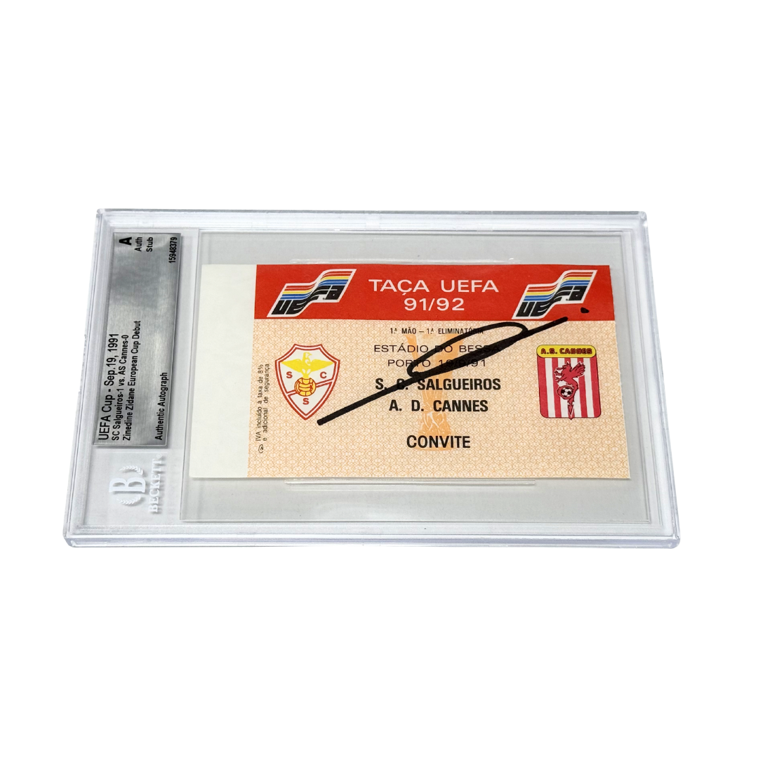 Zinedine Zidane Signed 1991 European Cup Debut Ticket - BGS Authentic