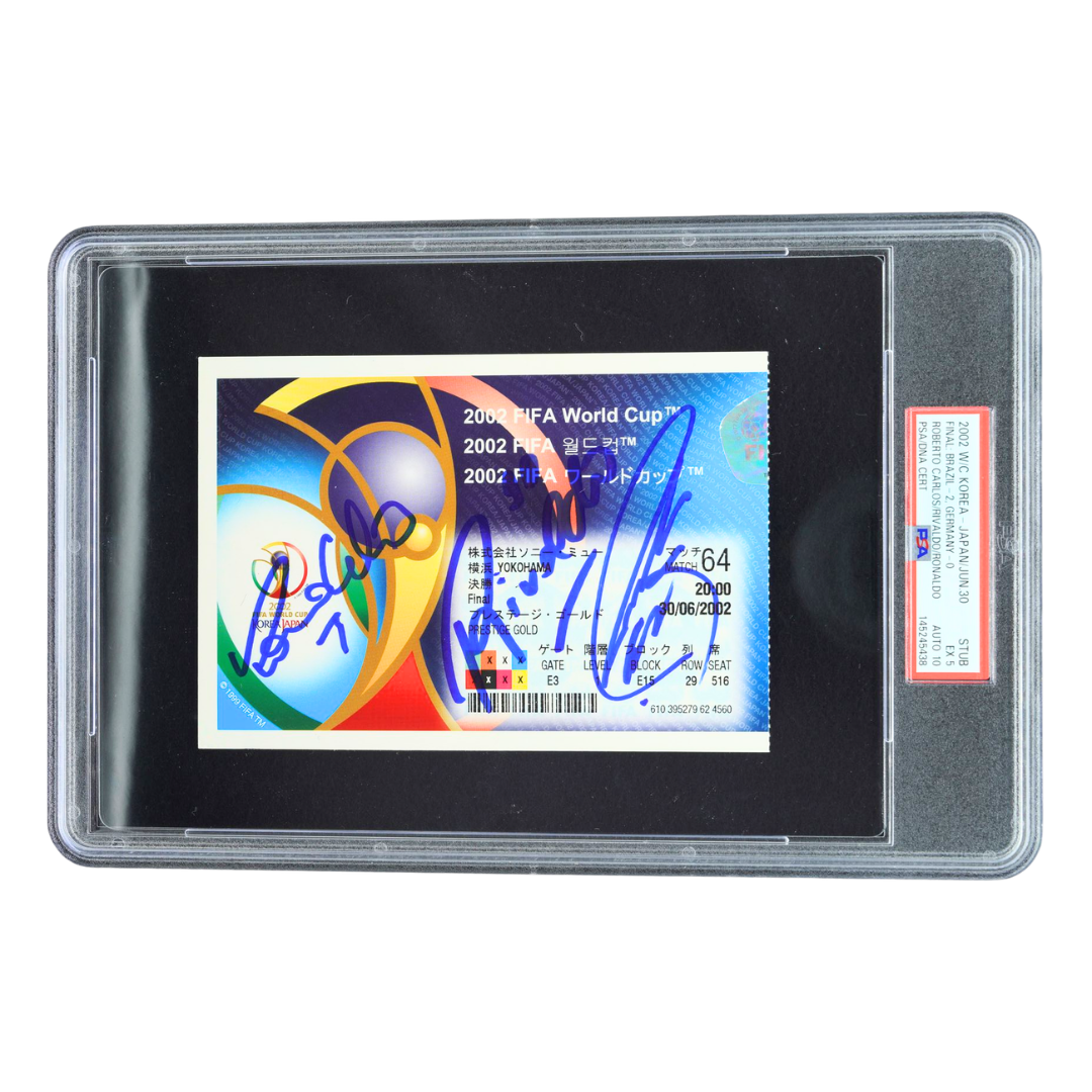 Ronaldo Nazario, Rivaldo, Roberto Carlos Signed 2002 World Cup Final Ticket - PSA 5