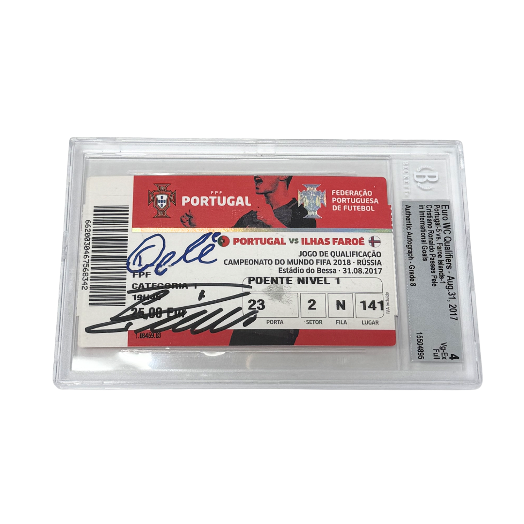Cristiano Ronaldo & Pele Signed 2017 Ticket CR7 Passes Pele on Goals - BGS 4