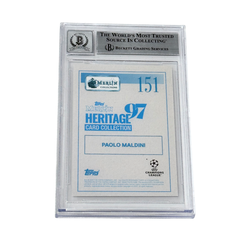 Paolo Maldini Signed 2021-22 Topps Merlin Heritage 97 UCL #151 – BGS 10 AUTO