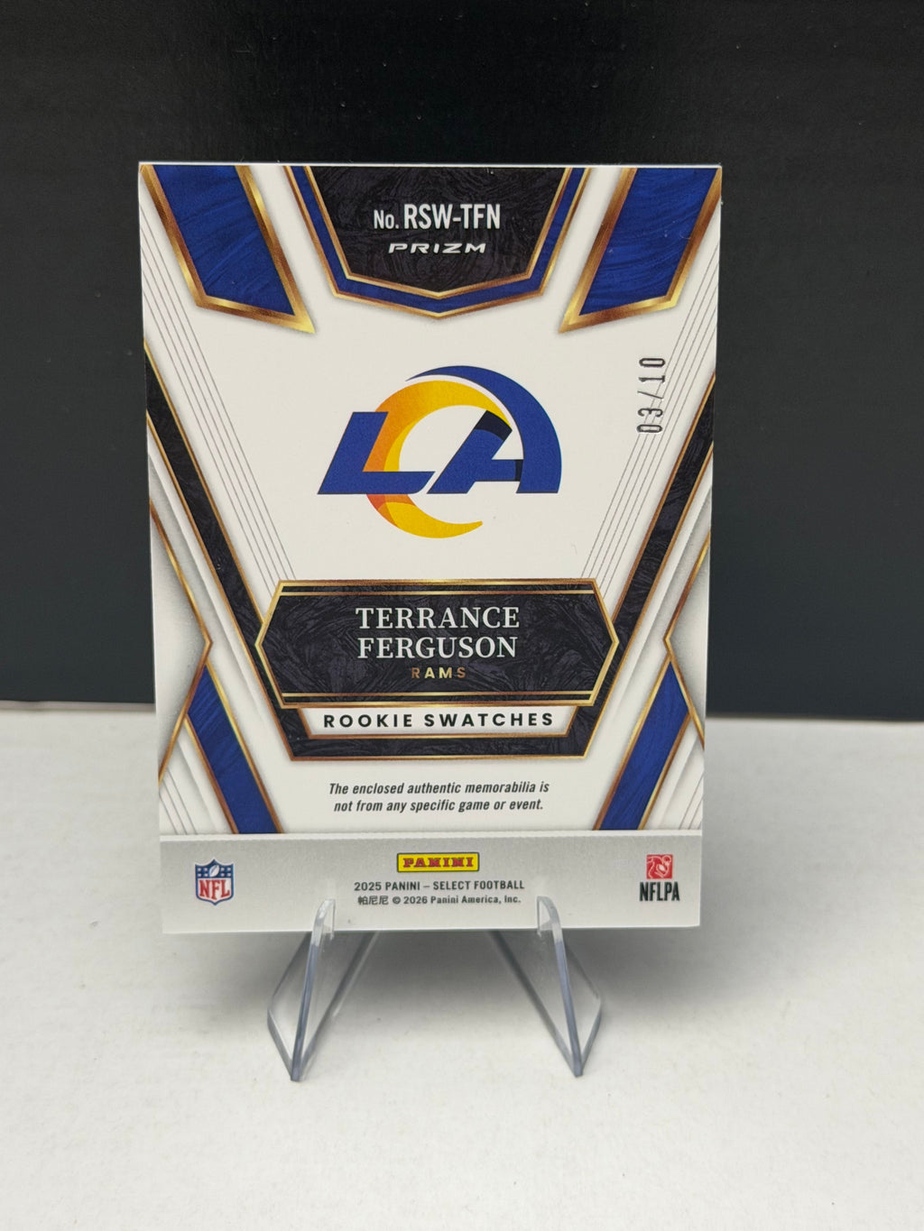 Terrance Ferguson - 2025 Select Football - Rookie Swatches Gold /10