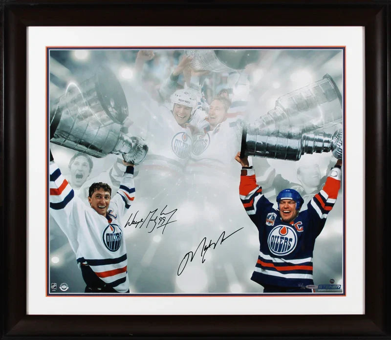 Oilers Wayne Gretzky & Mark Messier Signed Framed 20x24 Photo UDA & BAS