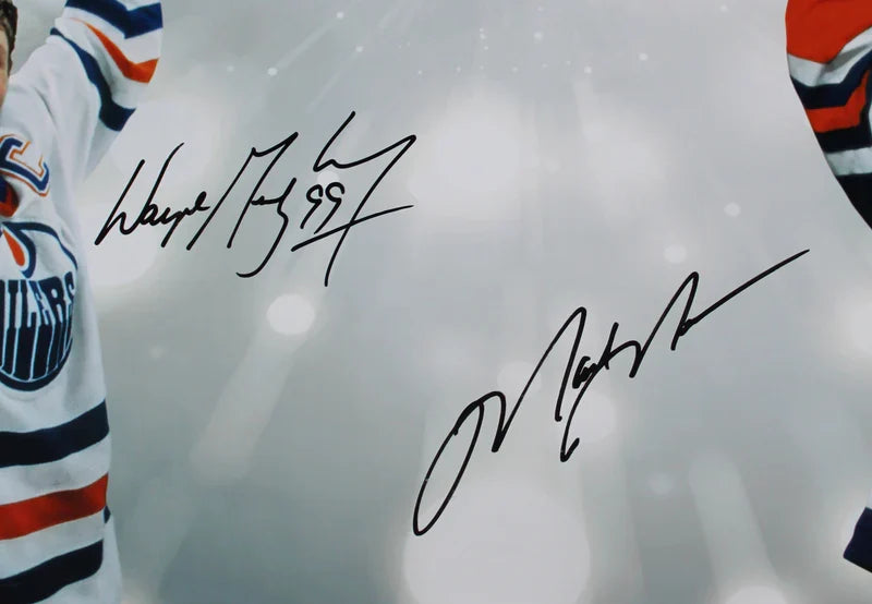 Oilers Wayne Gretzky & Mark Messier Signed Framed 20x24 Photo UDA & BAS