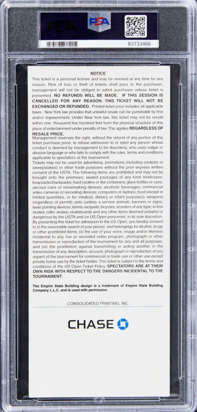 Rafael Nadal Signed 2008 U.S. Open First Round Full Ticket Stub PSA/DNA