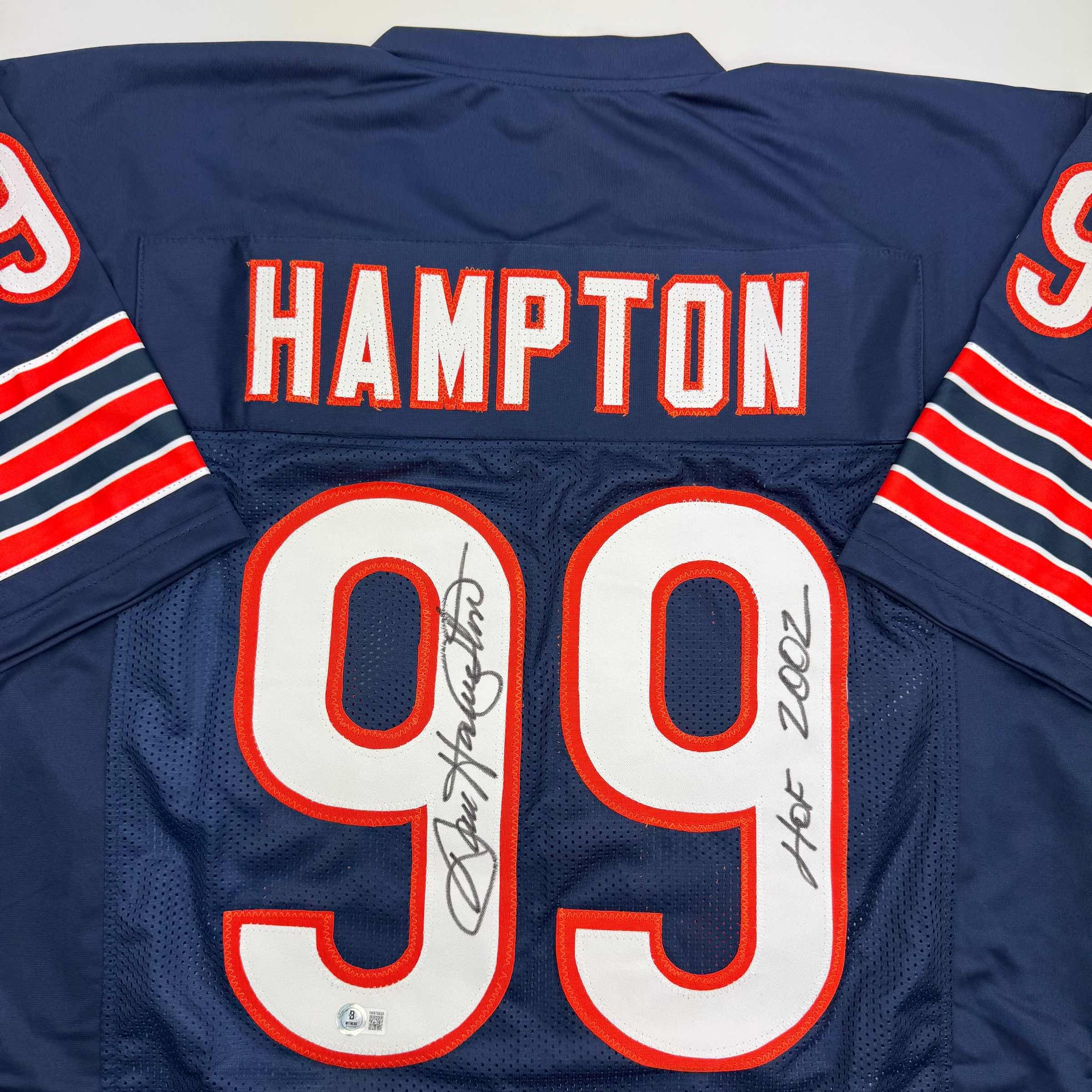 Autographed/Signed Dan Hampton HOF 2002 Chicago Blue Football Jersey Beckett BAS COA