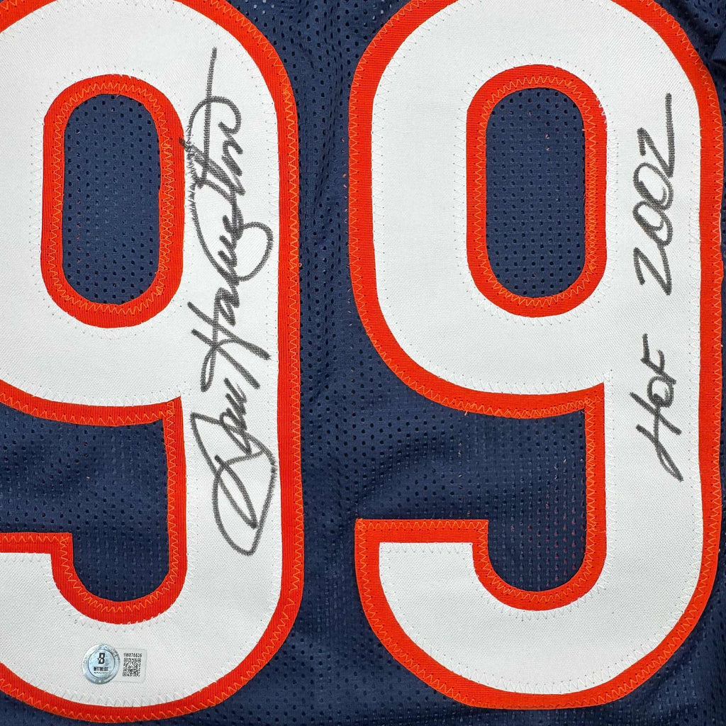 Autographed/Signed Dan Hampton HOF 2002 Chicago Blue Football Jersey Beckett BAS COA