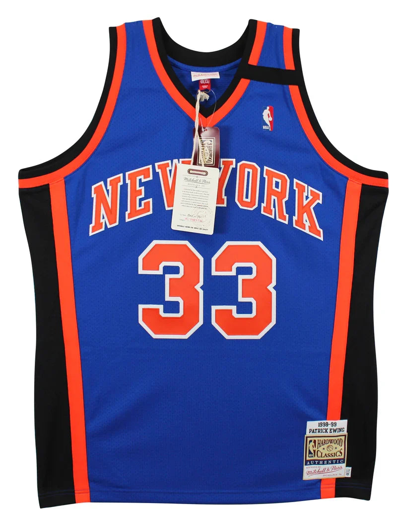Knicks Patrick Ewing Signed Blue M&N 1998-99 HWC Authentic Jersey BAS