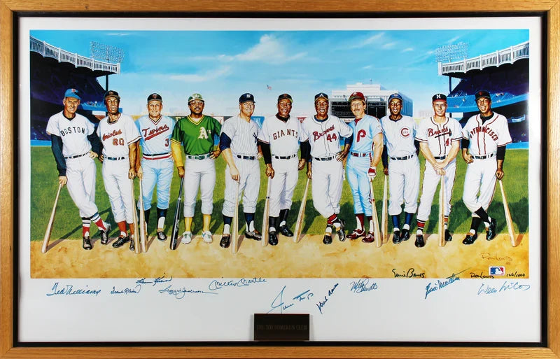500 HR Club 12 Signatures, Aaron, Williams, Mantle +9 Others Framed Print Size 23.5" x 38" with Beckett COA
