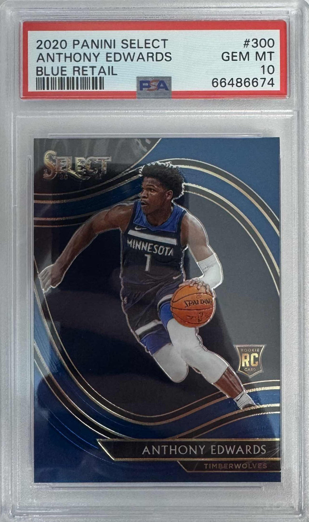 Graded 2020-21 Panini Select Anthony Edwards #300 Blue Retail Rookie RC Basketball Card PSA 10 Gem Mint