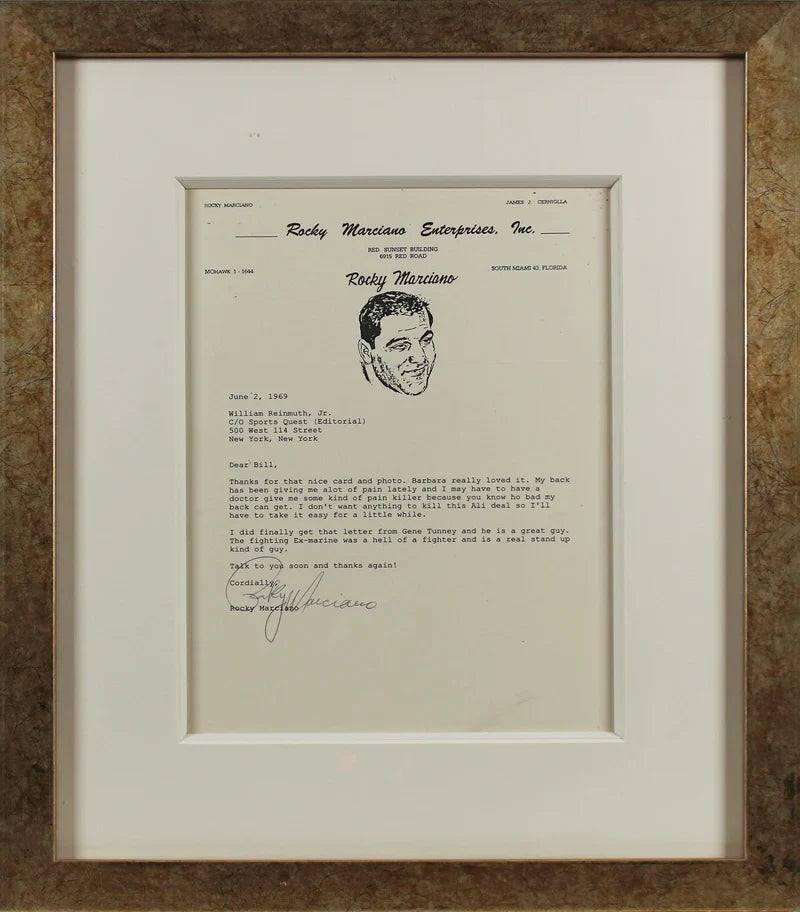 Rocky Marciano Signed & Framed 1969 Typed Letter with PSA COA