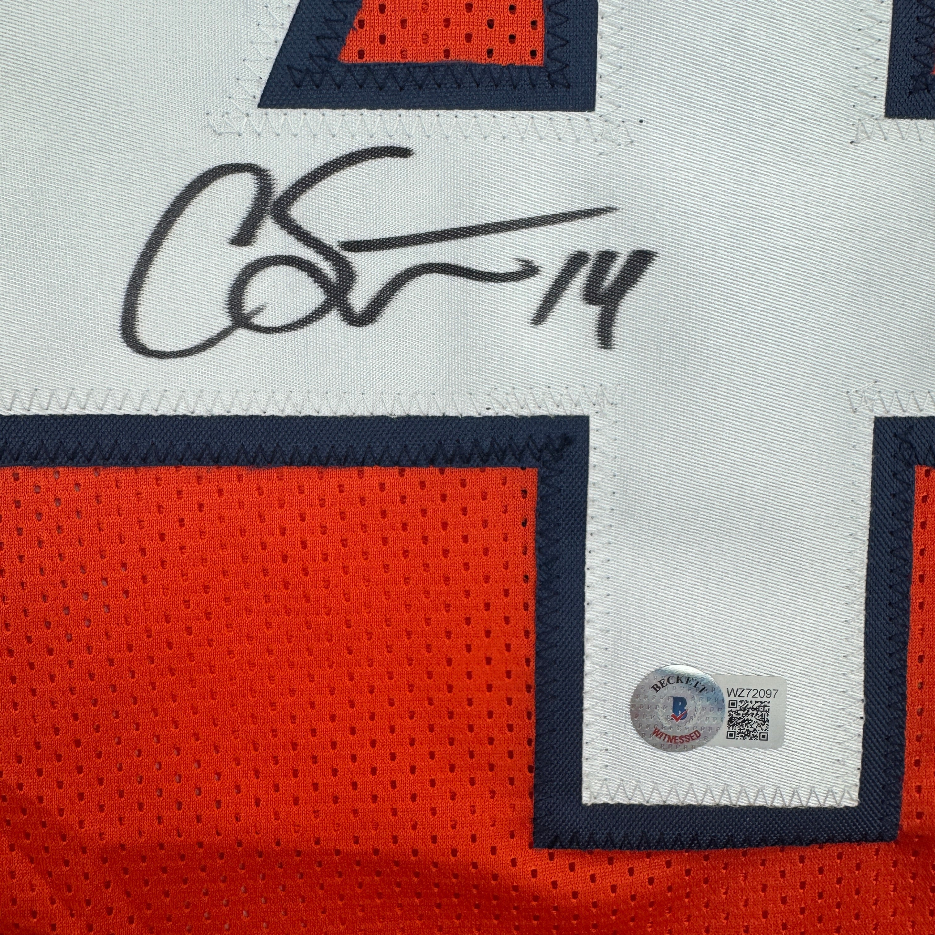 Autographed/Signed Courtland Sutton Denver Orange Football Jersey JSA COA