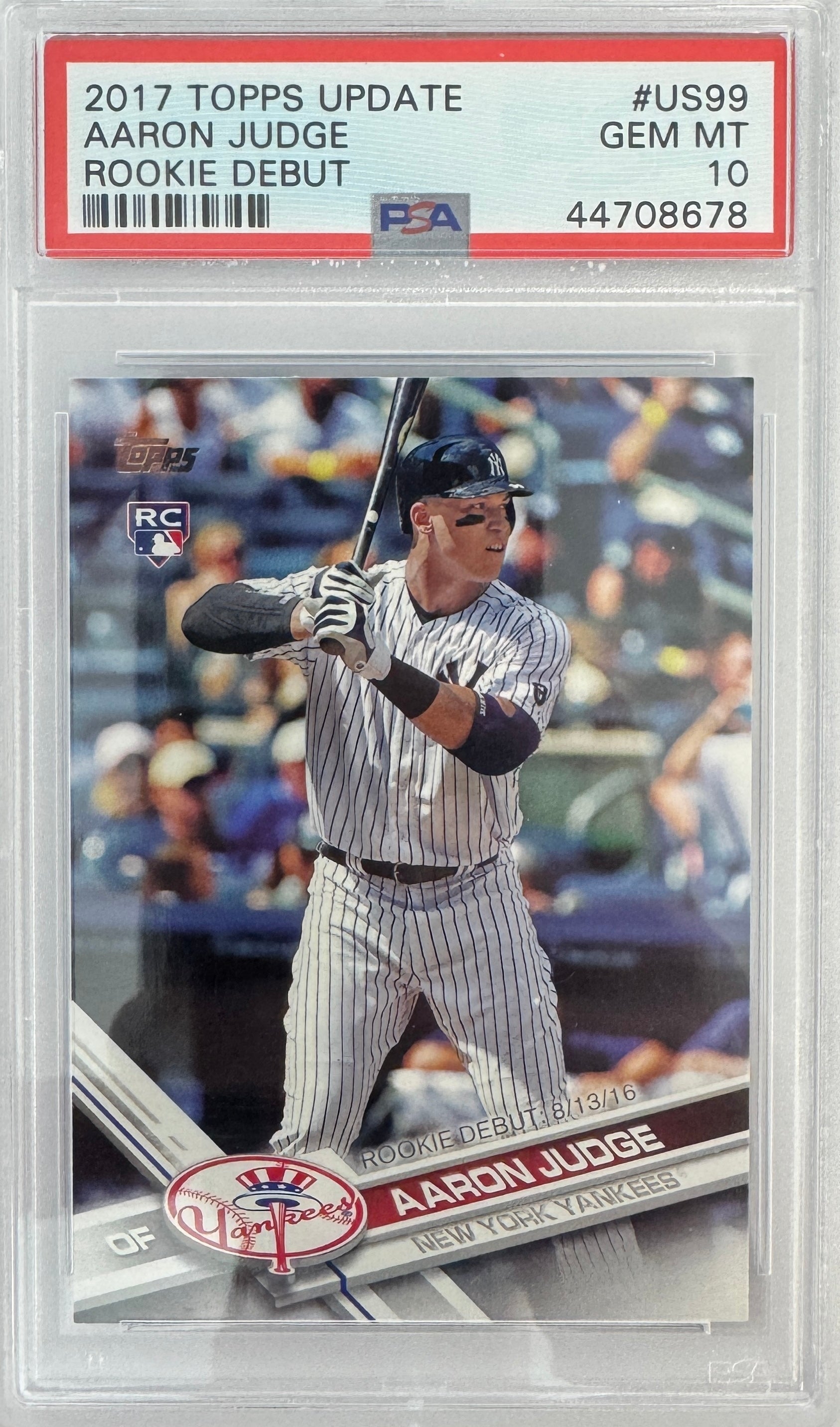 Graded 2017 Topps Update Aaron Judge #US99 Rookie Debut RC Baseball Card PSA 10 Gem Mint