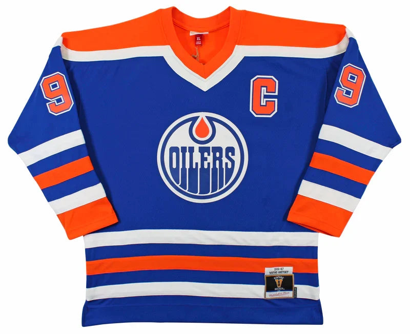 Oilers Wayne Gretzky Signed Blue 1986-87 Vintage Hockey M&N Jersey BAS