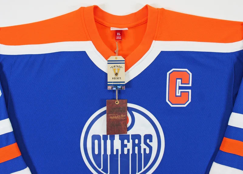 Oilers Wayne Gretzky Signed Blue 1986-87 Vintage Hockey M&N Jersey BAS
