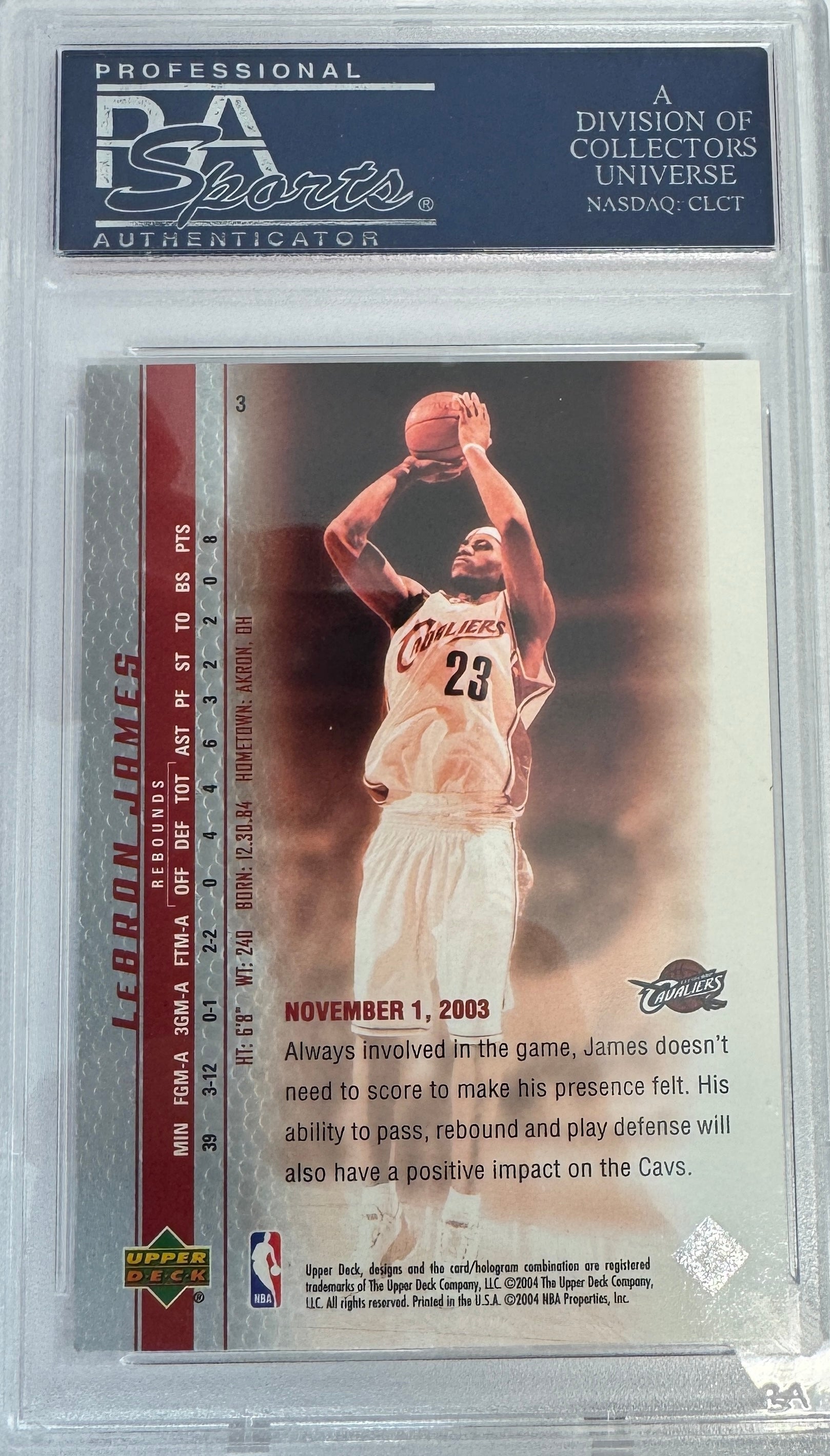 Graded 2003 Upper Deck UD LeBron James #3 Phenomenal Beginning Rookie RC Basketball Card PSA 10 Gem Mint