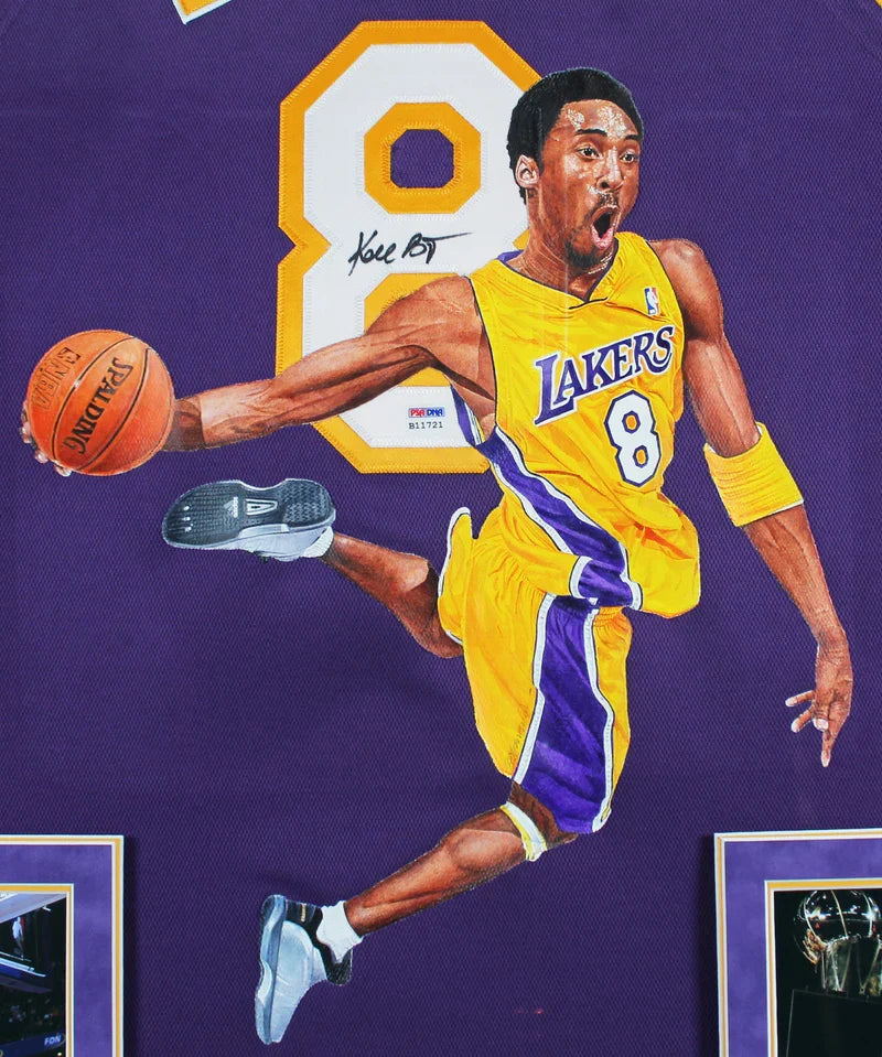 Lakers Kobe Bryant Signed William Zavala Hand Painted M&N Framed Jersey PSA