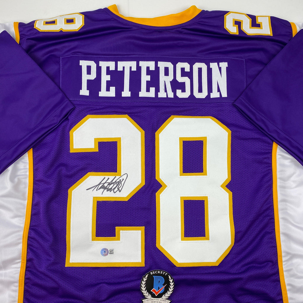 Autographed/Signed Adrian Peterson Minnesota Purple Football Jersey Beckett BAS COA
