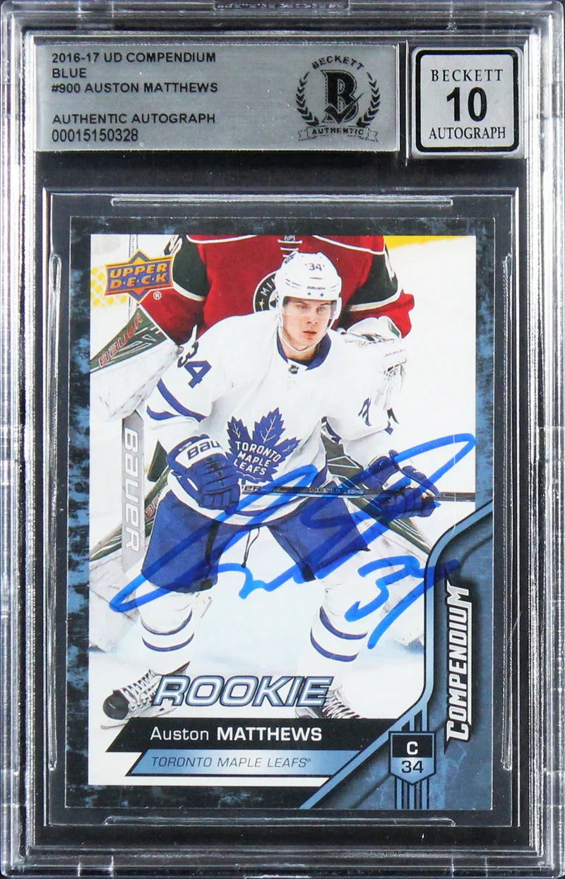Auston Matthews Signed 2016 UD Compendium Blue #900 RC Card Auto 10! BAS