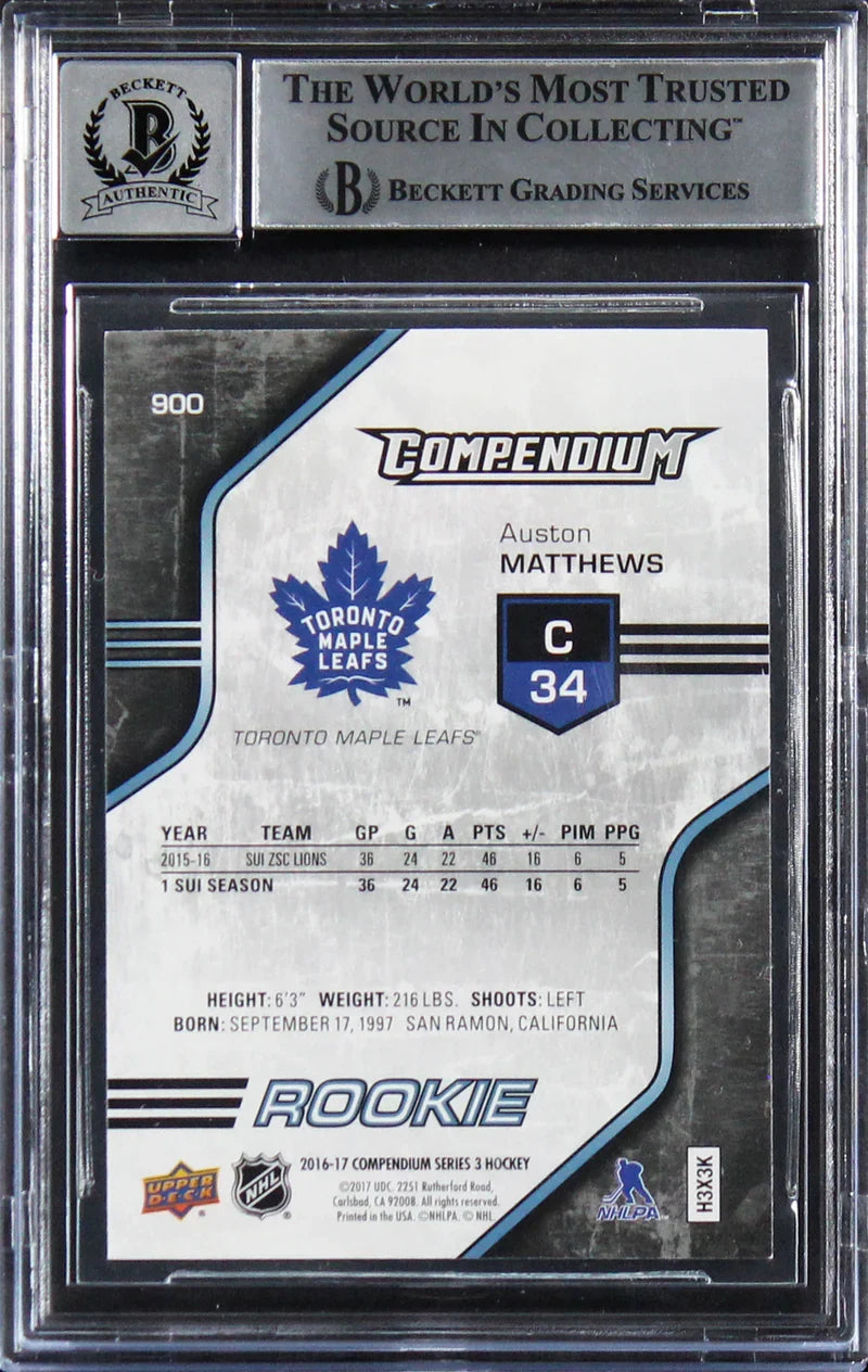 Auston Matthews Signed 2016 UD Compendium Blue #900 RC Card Auto 10! BAS