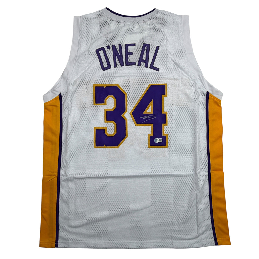 Autographed/Signed Shaquille Shaq O'Neal Los Angeles LA White Basketball Jersey Beckett BAS COA