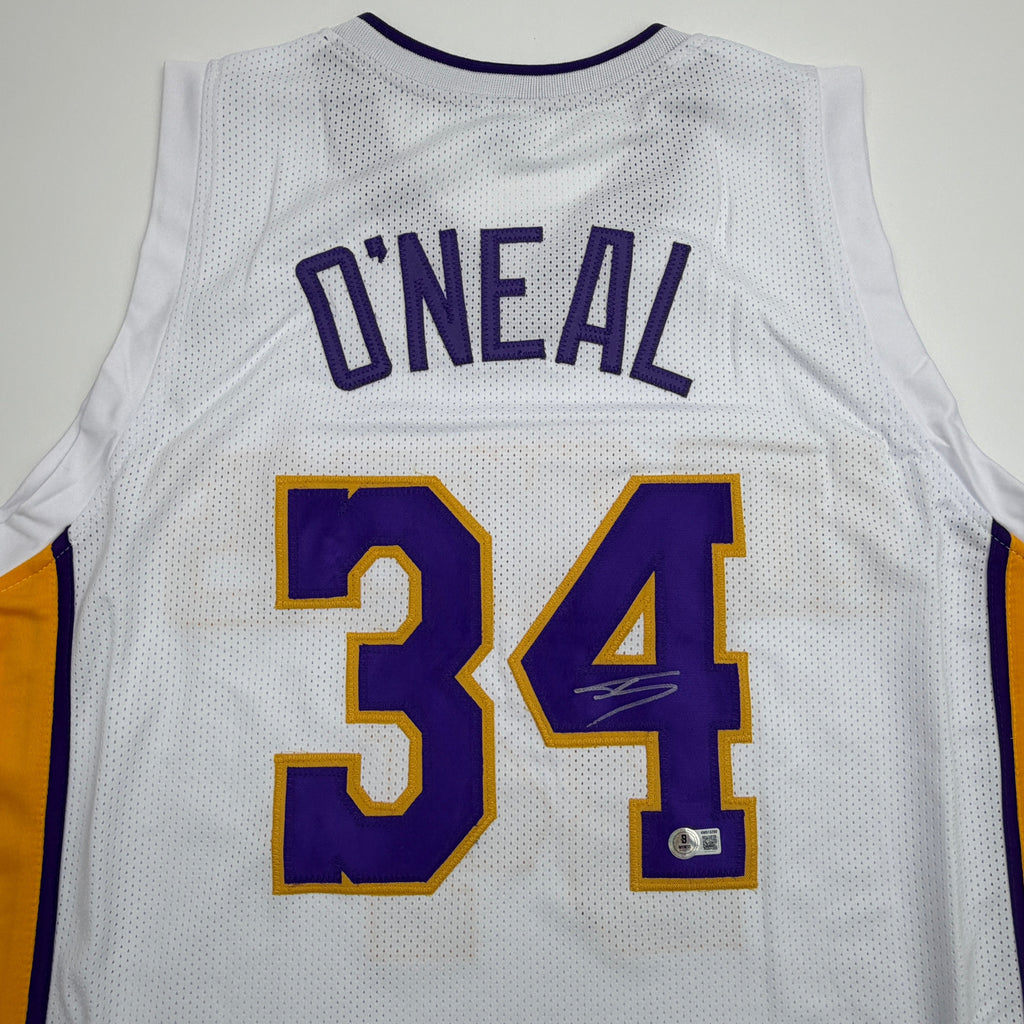 Autographed/Signed Shaquille Shaq O'Neal Los Angeles LA White Basketball Jersey Beckett BAS COA