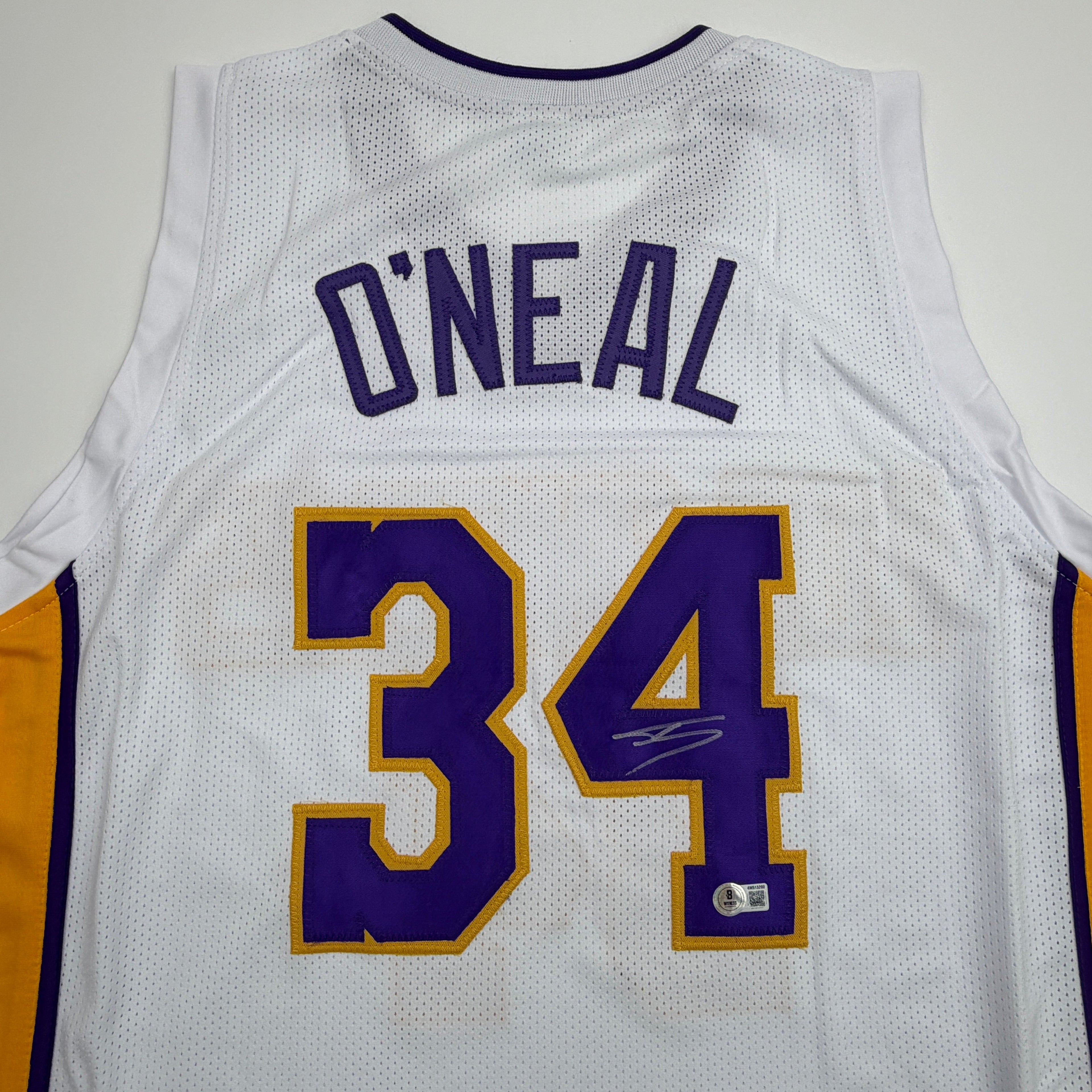 Autographed/Signed Shaquille Shaq O'Neal Los Angeles LA White Basketball Jersey Beckett BAS COA