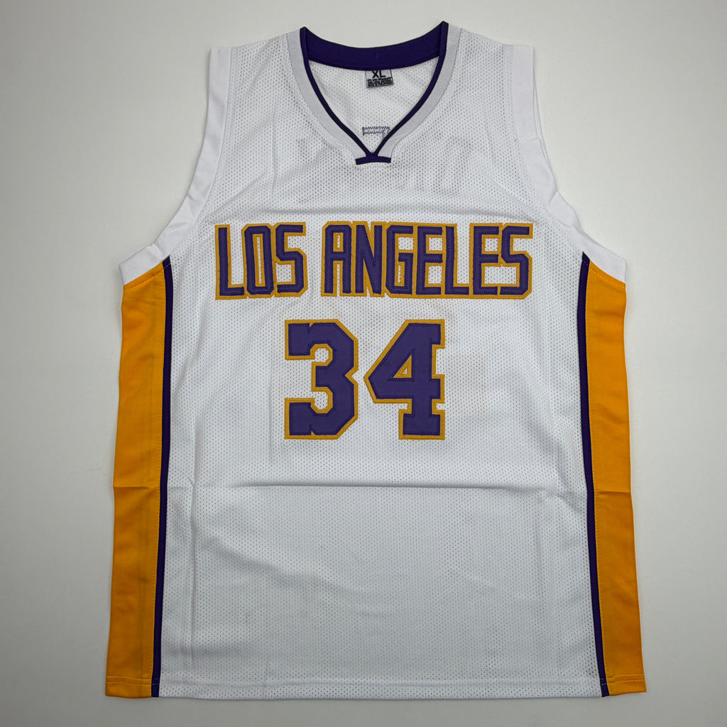 Autographed/Signed Shaquille Shaq O'Neal Los Angeles LA White Basketball Jersey Beckett BAS COA