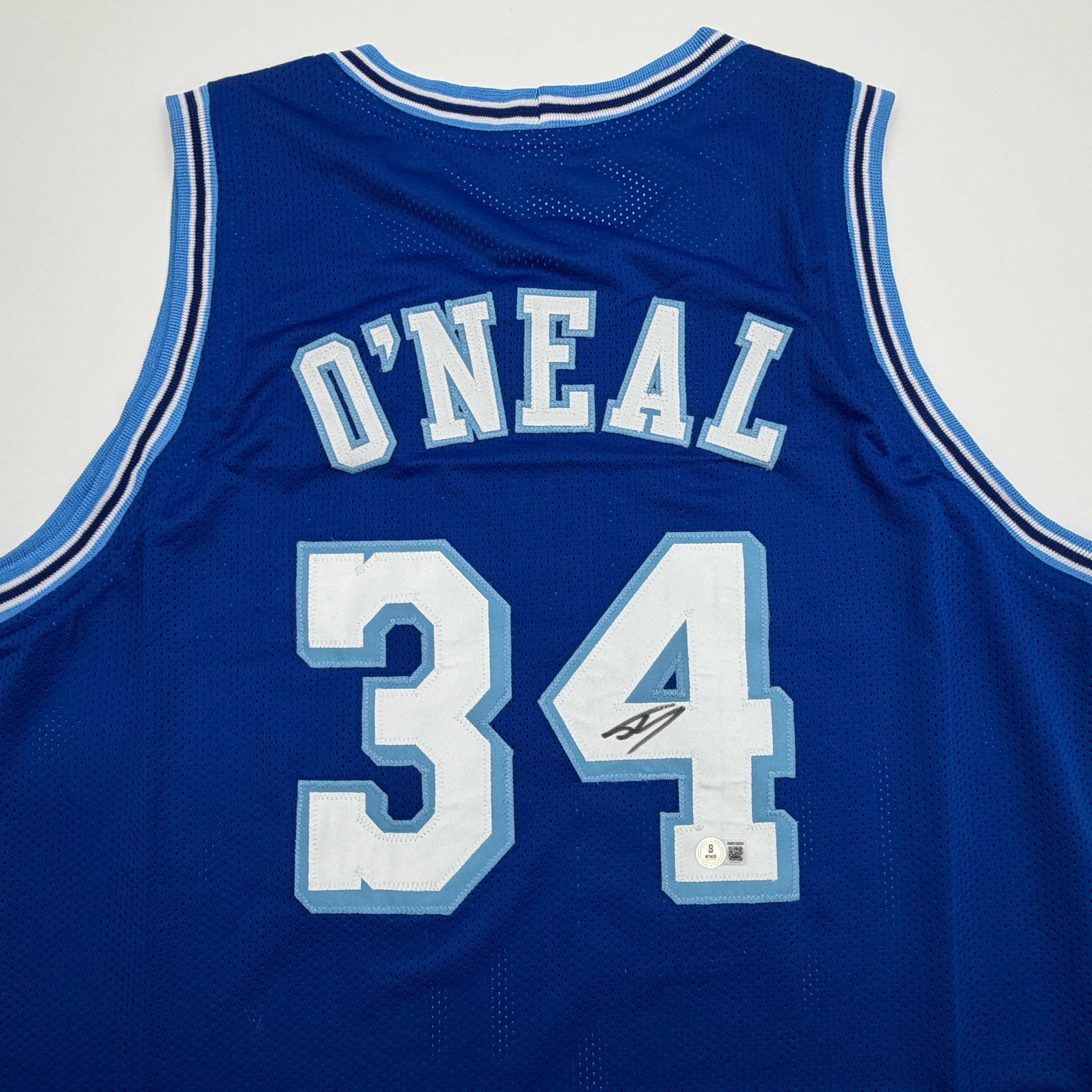 Autographed/Signed Shaquille Shaq O'Neal Los Angeles LA Retro Blue Basketball Jersey Beckett BAS COA