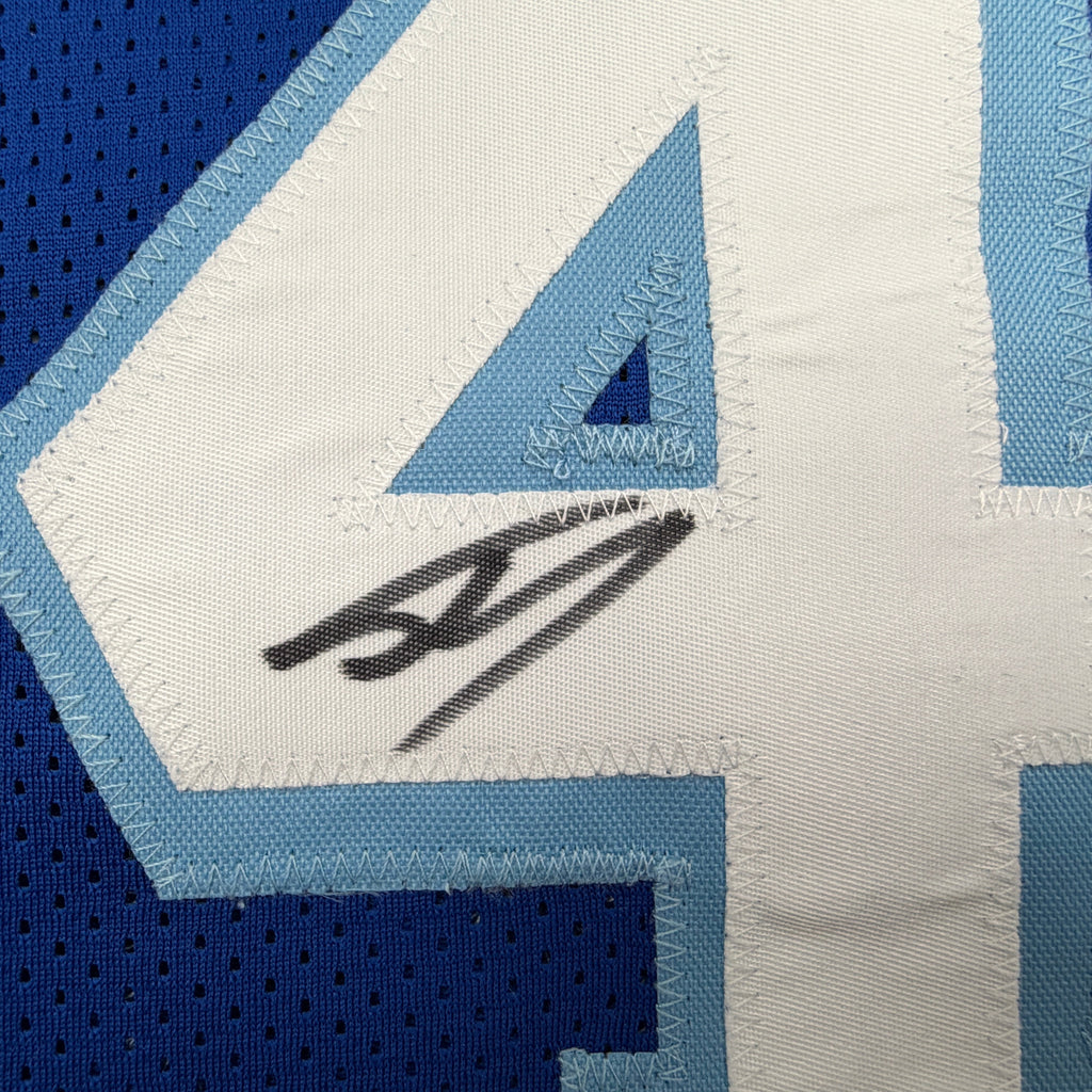 Autographed/Signed Shaquille Shaq O'Neal Los Angeles LA Retro Blue Basketball Jersey Beckett BAS COA