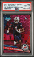 Graded 2023 Topps Bowman U Chrome Tetairoa McMillan #68 Fuchsia Mini Diamond Refractor /150 Rookie RC Football Card PSA 10 Gem Mint