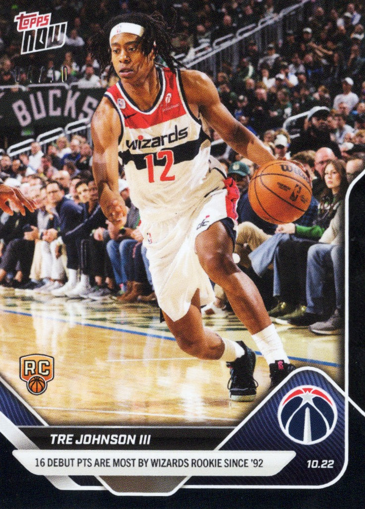 2025 Topps Now Tre Johnson #14 Black Foil /10 Washington Wizards Rookie RC Basketball Card
