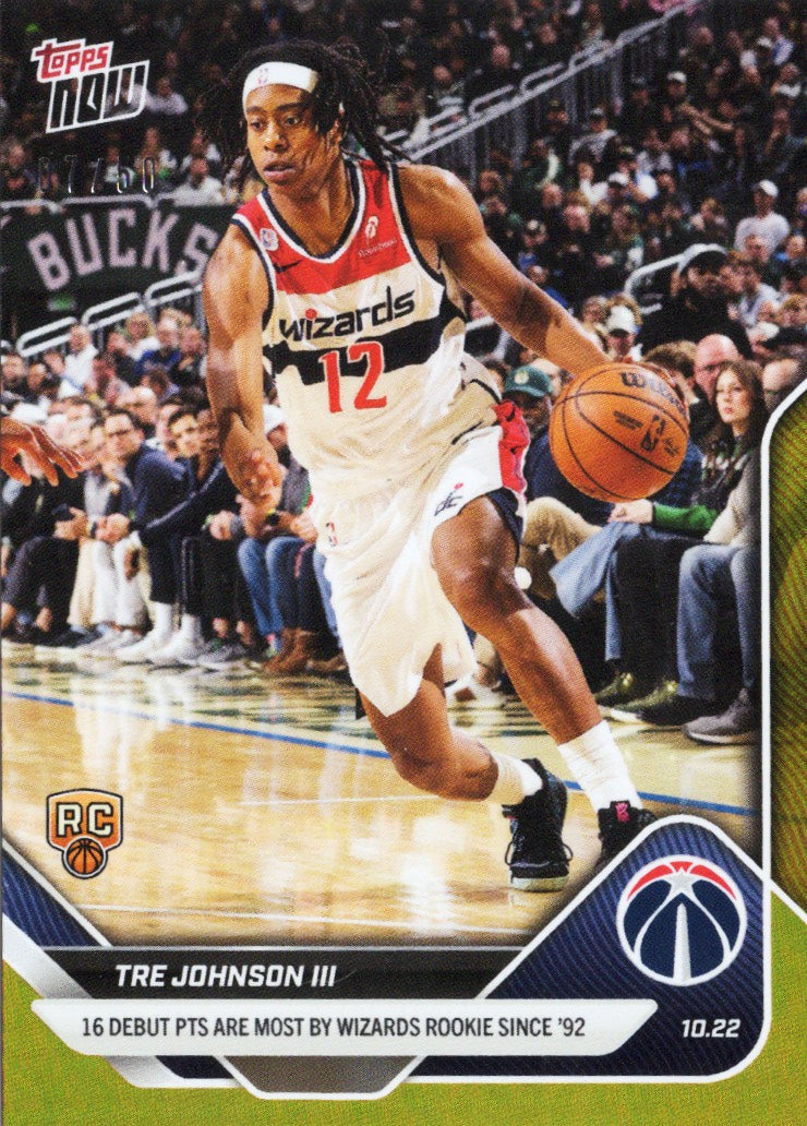 2025 Topps Now Tre Johnson #14 Gold Foil /50 Washington Wizards Rookie RC Basketball Card