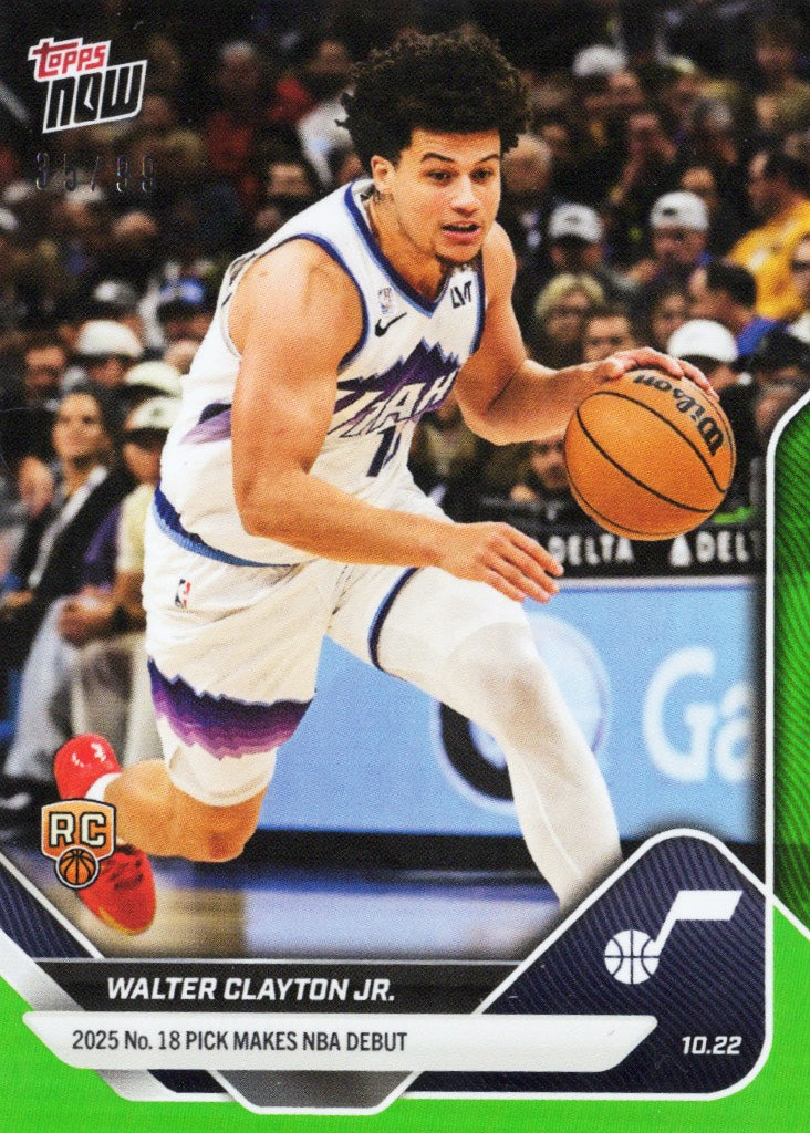 2025 Topps Now Walter Clayton Jr #16 Green Foil /99 Utah Jazz Rookie RC Basketball Card