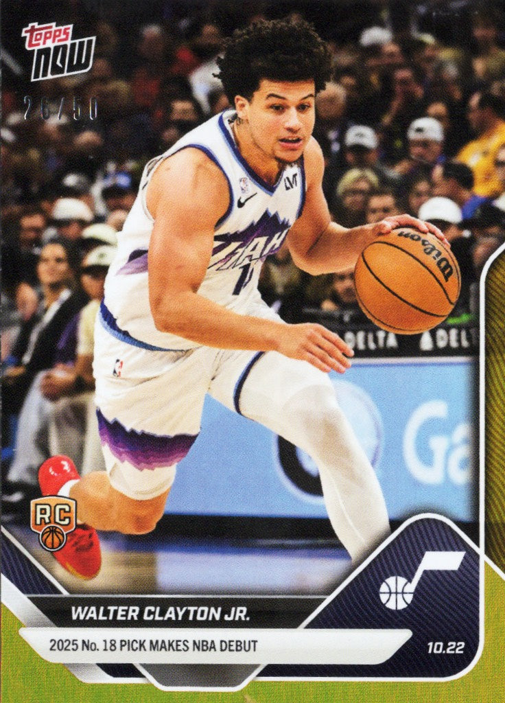 2025 Topps Now Walter Clayton Jr #16 Gold Foil /50 Utah Jazz Rookie RC Basketball Card