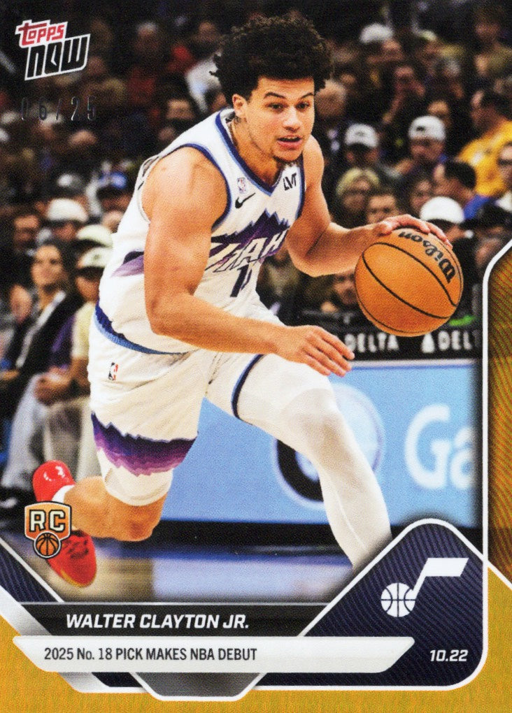 2025 Topps Now Walter Clayton Jr #16 Orange Foil /25 Utah Jazz Rookie RC Basketball Card
